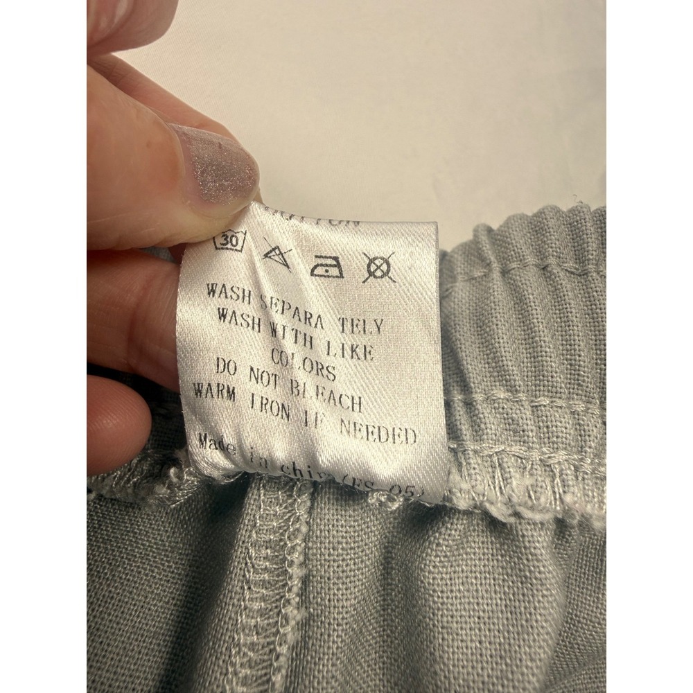 Linen Blend L Gray Drawstring Pull On Shorts Pockets Casual - Picture 3 of 6
